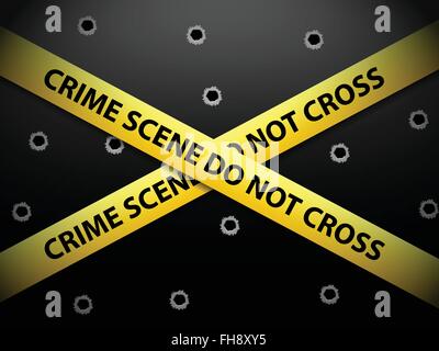 Yellow crime scene tape on a metal background. Stock Vector