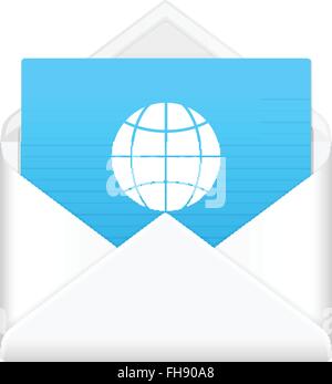 Envelope, notebook sheet, and symbol on a white background. Stock Vector