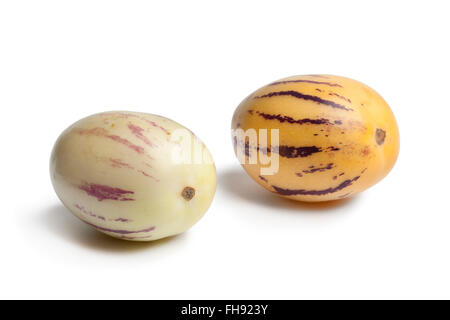 Whole fresh Pepino fruit on white background Stock Photo