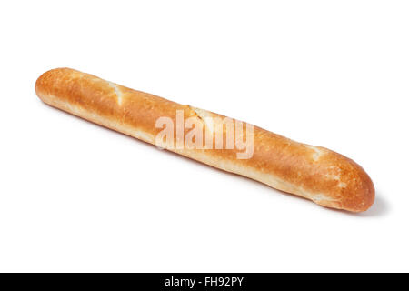 Whole single fresh French bread, baguette on white background Stock Photo
