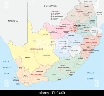 south Africa administrative map (provinces and districts) Stock Vector