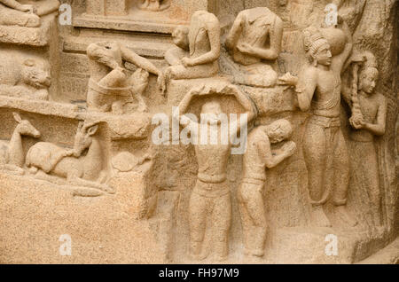 Arjuna's Penance at Mahabalipuram, Tamil Nadu, India Stock Photo