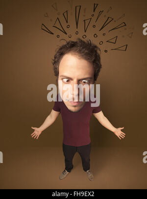 Big head person with social exclamation marks Stock Photo