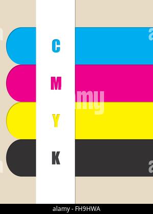 Abstract cmyk stripes background with color ribbons Stock Vector