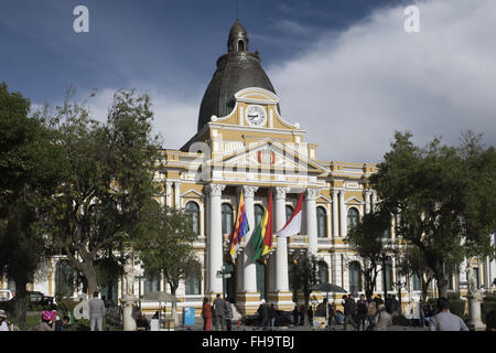 Murillo square with the Legislative Palace in the background. La Paz Stock Photo