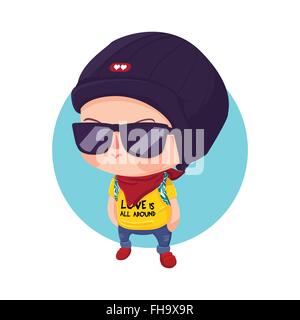 Vector Illustration of A Young Hipster Boy Cartoon Character Stock Vector