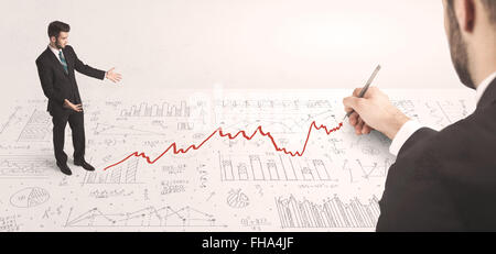 Business man looking at red arrow drawn by a hand Stock Photo - Alamy