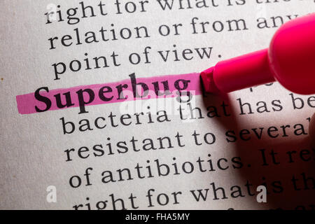 Fake Dictionary, Dictionary definition of the word superbug. Stock Photo