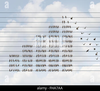 Increasing profit business graph and financial chart diagram shaped with a group of birds on a wire as an income growth concept Stock Photo