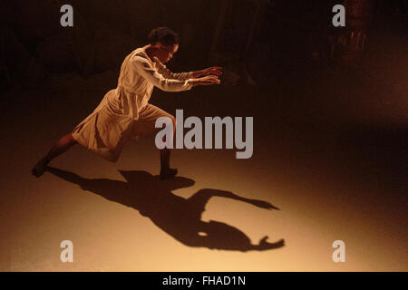 London, UK. 24 February 2016. Monique Jonas performing. World premiere of Terra choreographed by Print Room associate artist Hubert Essakow, the final part of his dance trilogy, at The Print Room at the Coronet in Notting Hill. The dance performances run from 23 February to 12 March 2016. Performers Rob Bridger, Luke Crook, Monique Jonas, Estela Merlos (not at photocall) and Benjamin Warbis. Stock Photo