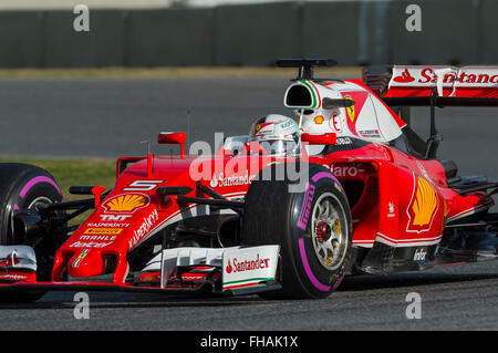 Driver Sebastian Vettel.  Team Ferrari. Formula One Test Days at Circuit de Catalunya. Montmelo, Spain. February 23, 2016