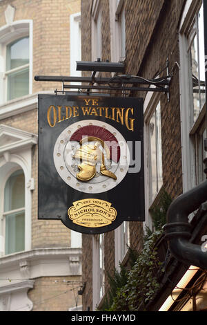 Ye Olde Watling pub sign in Watling Street, London, England Stock Photo