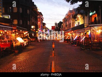 A Typical Street At Night in Istanbul, Turkey Stock Photo