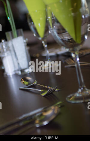 dining table set up in local restaurant Stock Photo