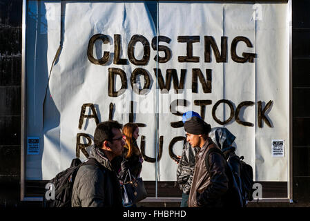 USC clothing store on Princes Street, Edinburgh, with closing down signs on the windows. Stock Photo