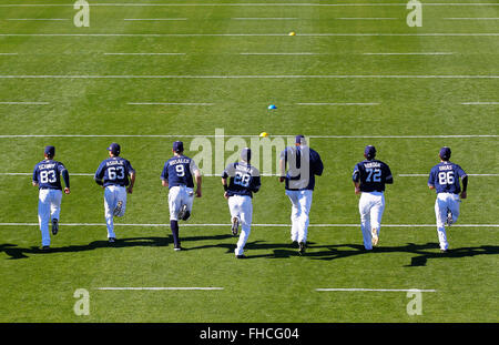 Peoria, AZ, USA. 24th Feb, 2016. The San Diego Padres warm up on the first day of practice at spring training. | (K.C. Alfred/ San Diego Union-Tribune Credit:  K.C. Alfred/U-T San Diego/ZUMA Wire/Alamy Live News Stock Photo