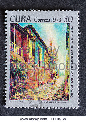 Postage stamp from Cuba depicting a plane flying from Havana to Stock ...