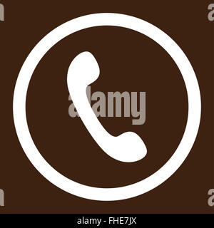 Phone flat white color rounded raster icon Stock Photo