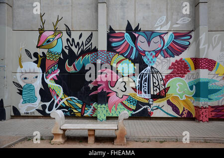 artistic graffiti paintings in the gardens of Valencia University, Spain Stock Photo