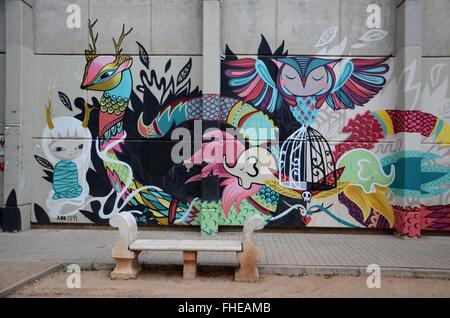 artistic graffiti paintings in the gardens of Valencia University, Spain Stock Photo