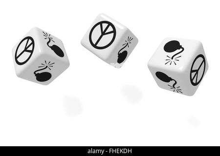 War or Peace: white dice on a white background Stock Photo