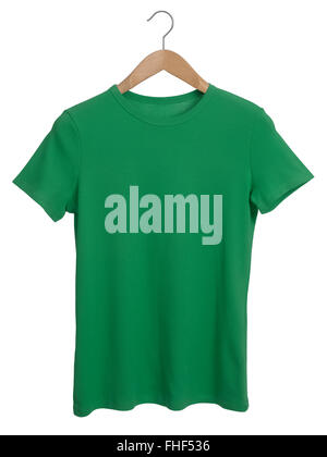 Isolated Green T-Shirt on a hanger Stock Photo