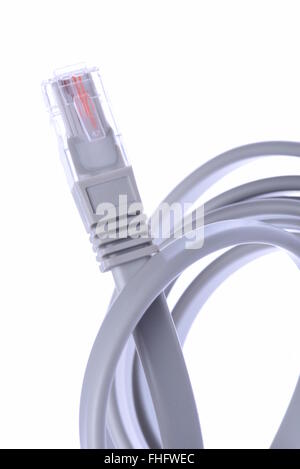 Computer network cable with plug isolated on white background Stock Photo