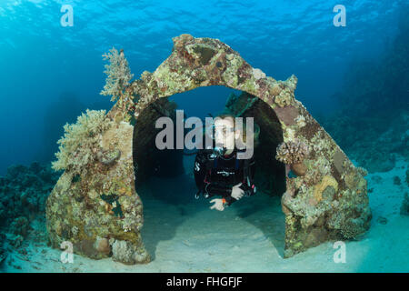 Hangar of Cousteaus Underwater Habitat Precontinent II, Shaab Rumi, Red Sea, Sudan Stock Photo