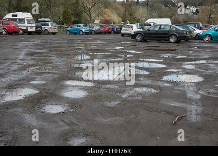 Helston, Cornwall, UK. 25th February, 2016. most pot-hole in a car park ...