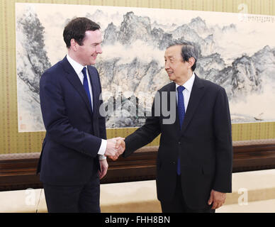 Beijing, China. 25th Feb, 2016. Chinese Vice Premier Ma Kai (R) meets with Britain's First Secretary of State and Chancellor of the Exchequer George Osborne in Beijing, capital of China, Feb. 25, 2016. Credit:  Wang Ye/Xinhua/Alamy Live News Stock Photo