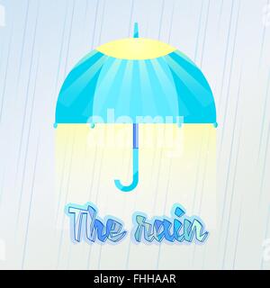 To walk under the great umbrella, love rain. Vector illustration of umbrella in the rain. The umbrella with the sun. Sun and war Stock Vector