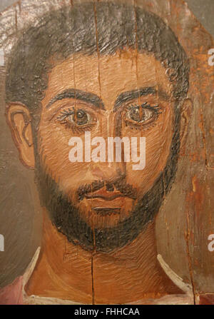 Mummy portrait. Panel painting. Young man. 3rd century AD. Egypt. Roman times. Louvre Museum. Paris. France. Stock Photo