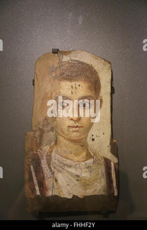 Mummy portrait. Panel painting. A boy. 2nd century AD. Antinoopolis, Egypt. Roman era. Louvre Museum. France. Italy. Stock Photo