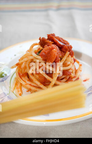 pasta with tomato sauce called pummarola Stock Photo