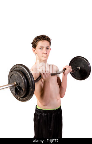 Shirtless Teenage Boy Lifting weights Stock Photo: 96912857 - Alamy