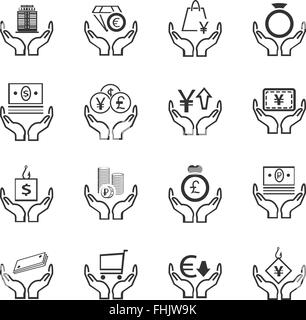 Hand and money icons set Stock Vector