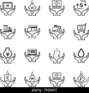 Hand and money icons set Stock Vector