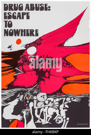 'Drug Abuse: Escape to Nowhere' US anti-drugs campaign poster 1970 designed by Michael David Brown. Stock Photo