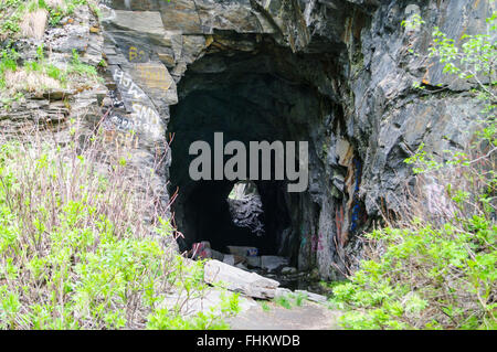 Old railroad tunnel at Keystone Canyon, close to Valdez, Alaska, United States. Stock Photo