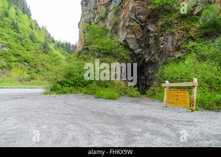 Old railroad tunnel at Keystone Canyon, close to Valdez, Alaska, United States. Stock Photo