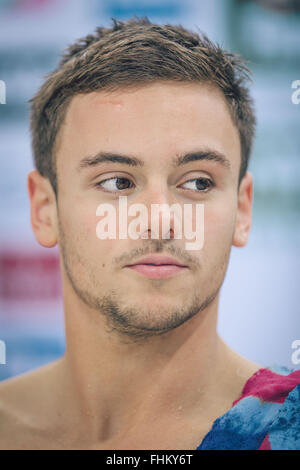 Tom Daley of Great Britain during the FINA/NVC Diving World Series in London on April, 27, 2014. Stock Photo