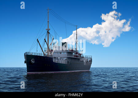 Cargo Ship In The Sea. 3D Scene. Stock Photo