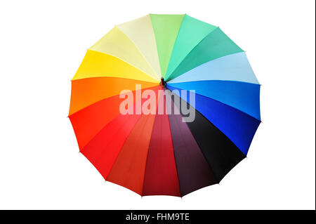 Opened multicolored umbrella isolated on a white background Stock Photo