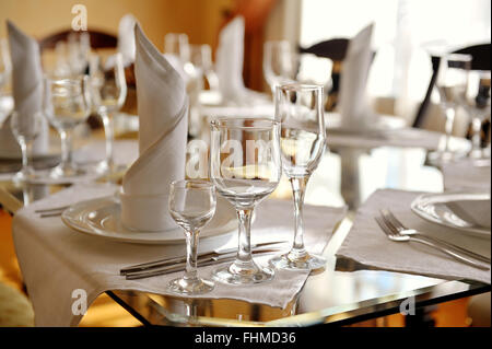 beautiful decorated table in the restaurant Stock Photo