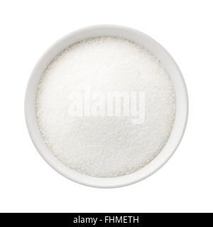 Refined Sugar in a Ceramic Bowl. The image is a cut out, isolated on a white background. Stock Photo