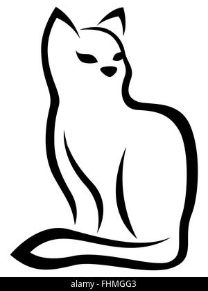 Stylized sitting black cat isolated on the white background, cartoon vector illustration Stock Vector