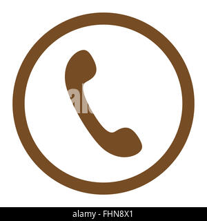 Phone flat brown color rounded raster icon Stock Photo