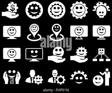 Tools, gears, smiles, map markers icons Stock Photo - Alamy