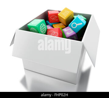 3d renderer image. Mobile applications software in white box. Isolated white background Stock Photo