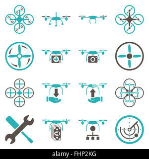 Flying drone flat bicolor icons Stock Photo